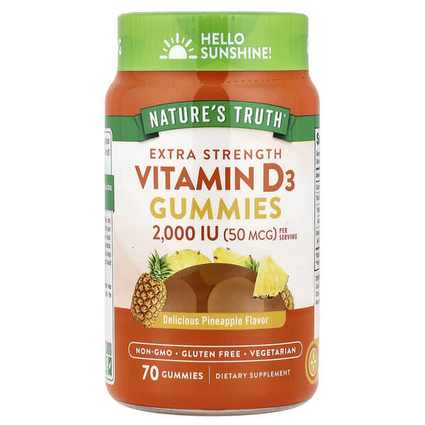 Nature's Truth, 비타민D3, 맛있는 파인애플, 구미젤리 70개(구미젤리 1개당 25mcg(1,000IU))