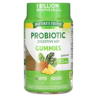 Nature's Truth, жевательные пробиотики для поддержки пищеварения, натуральные тропические фрукты, 50 веганских жевательных таблеток