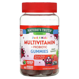 Nature's Truth, Just 4 Kidz, мультивитамины и пробиотики, натуральный ягодный пунш, 60 вегетарианских жевательных таблеток