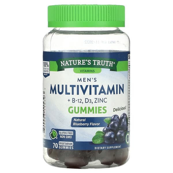 Nature's Truth, Men's Multivitamin + B12, D3, Zinc, Natural Blueberry