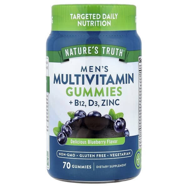 Nature's Truth Men's Multivitamin Gummies + B12, D3, Zinc, Delicious Blueberry, 70 Gummies