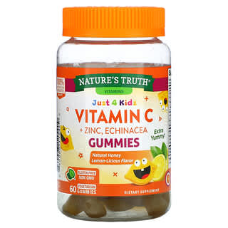 Nature's Truth, Solo 4 niños, Vitamina C y zinc, Equinácea, Miel natural con sabor a limón, 60 gomitas vegetales