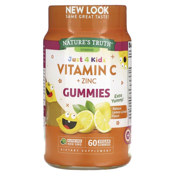 Nature's Truth, Just 4 Kids, Vitamin C + Zink, natürlicher Zitronenlikör, 60 vegane Fruchtgummis