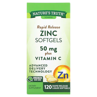 Nature's Truth, Zinc de liberación rápida más vitamina C, 50 mg, 120 cápsulas blandas líquidas de liberación rápida