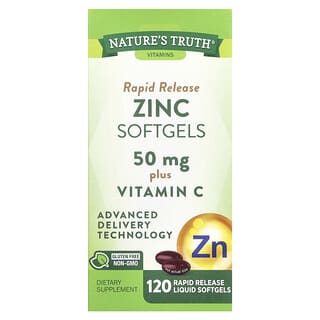 Nature's Truth, Zinc de liberación rápida más vitamina C, 50 mg, 120 cápsulas blandas líquidas de liberación rápida