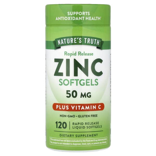 Nature's Truth, Çinko Artı C Vitamini, 120 Hızlı Salınımlı Sıvı Yumuşak Kapsül