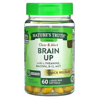 Nature's Truth, تعزيز تشاط الدماغ، مع مركب ل-ثيانين والباكوبا وفيتامين ب-12 والدهون الثلاثية متوسطة السلسلة، 60 كبسولة هلامية سائلة ذات فعالية قصوى