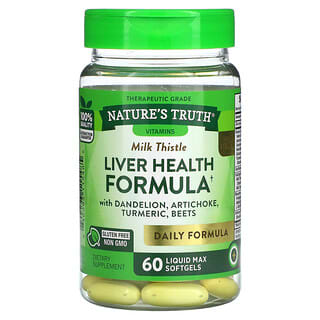 Nature's Truth, Fórmula para la salud hepática Gold Series, con diente de león, alcachofa, cúrcuma, remolacha, 60 cápsulas blandas como máximo