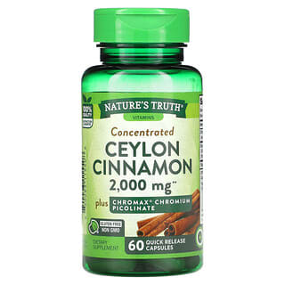 Nature's Truth, Canela de Ceilán concentrada, más picolinato de cromo Chromax, 2000 mg, 60 cápsulas de liberación rápida