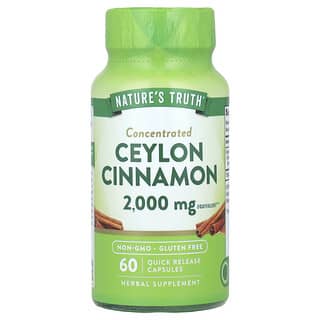 Nature's Truth, Kayu Manis Ceylon Terkonsentrasi, 2.000 mg, 60 Kapsul Pelepasan Cepat