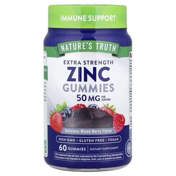 Nature's Truth Zinc Gummies, Delicious Mixed Berry, 60 Gummies (16 mg Per Gummy)