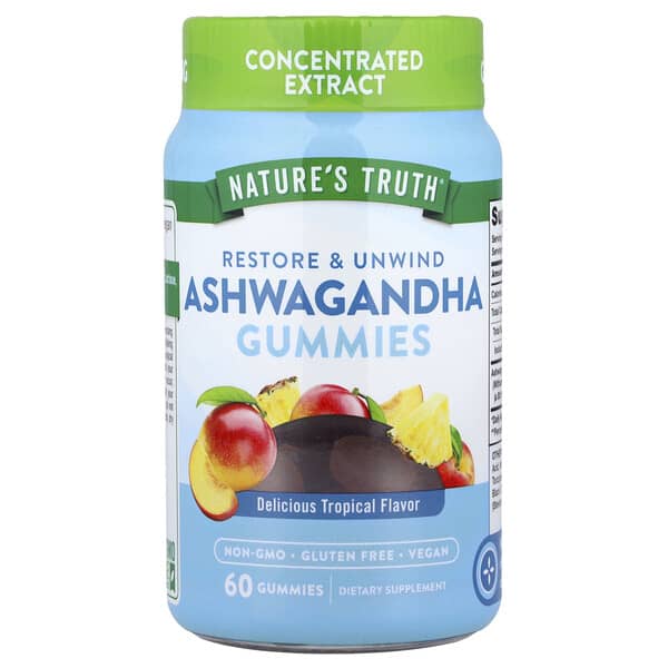 Ashwagandha Gummies, Delicious Tropical, 60 Gummies (16.67 mg per Gummy)