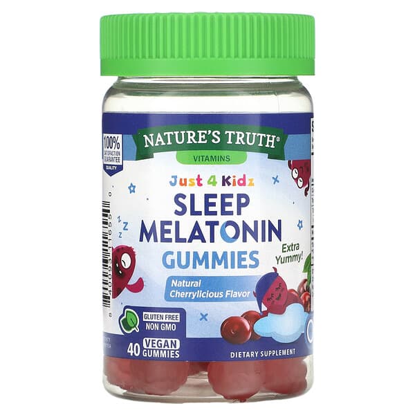 Nature's Truth‏, Just 4 Kids, Sleep Melatonin, Natural Cherrylicious, 1 mg, 40 Vegan Gummies