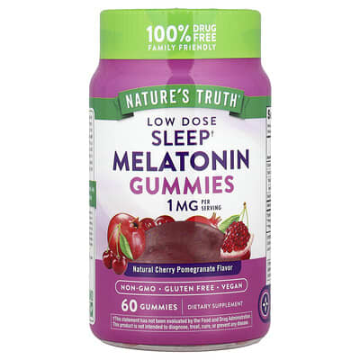 Nature's Truth, Sleep Aid Melatonin Gummies, Natural Cherry Pomegranate Flavor, 1 mg, 60 Gummies