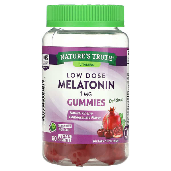 Nature's Truth‏, Low Dose Melatonin, Natural Cherry Pomegranate, 1 mg, 60 Vegan Gummies
