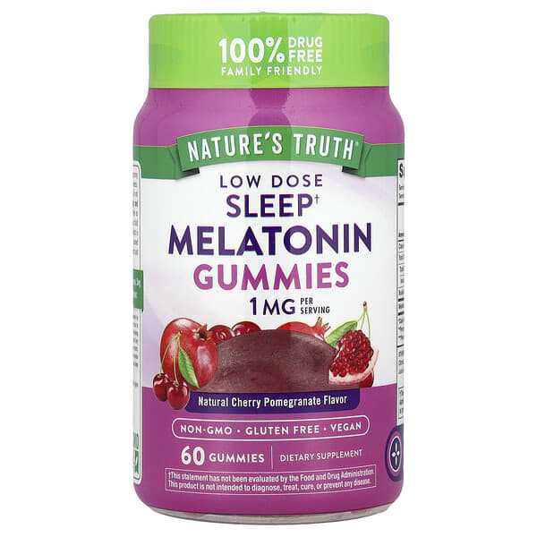 Nature's Truth Sleep Melatonin Gummies, Natural Cherry Pomegranate, 1 mg, 60 Gummies