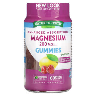 Nature's Truth, Magnesium dengan Penyerapan yang Ditingkatkan, Rasberi Lemon Alami, 200 mg, 60 Permen Jeli Vegan (67 mg per Permen Jeli)