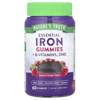 Nature's Truth, Essential Iron + B-Vitamins, Zinc Gummies, Natural Grape, 60 Gummies