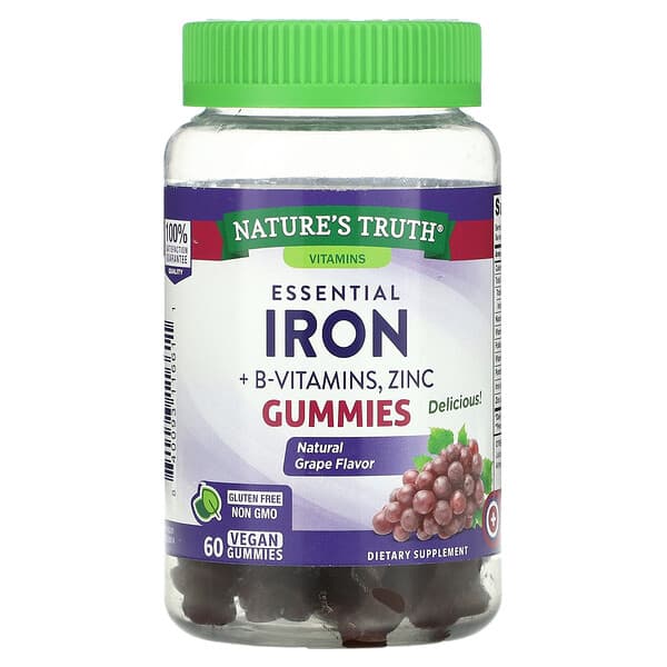 Nature's Truth, Essential Iron + B-Vitamins, Zinc, Natural Grape, 60 ...