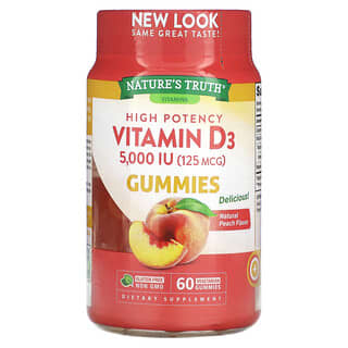 Nature's Truth, Vitamina D3, Alta Potência, Pêssego Natural, 5.000 UI (125 mcg), 60 Gomas Vegetarianas