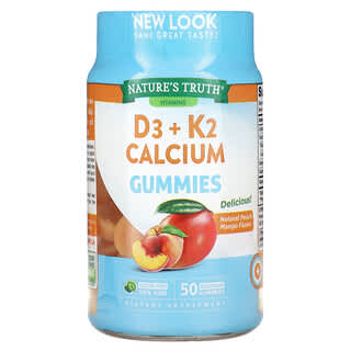 Nature's Truth, 비타민, D3+K2 칼슘, 천연 복숭아 망고, 식물성 구미젤리 50개