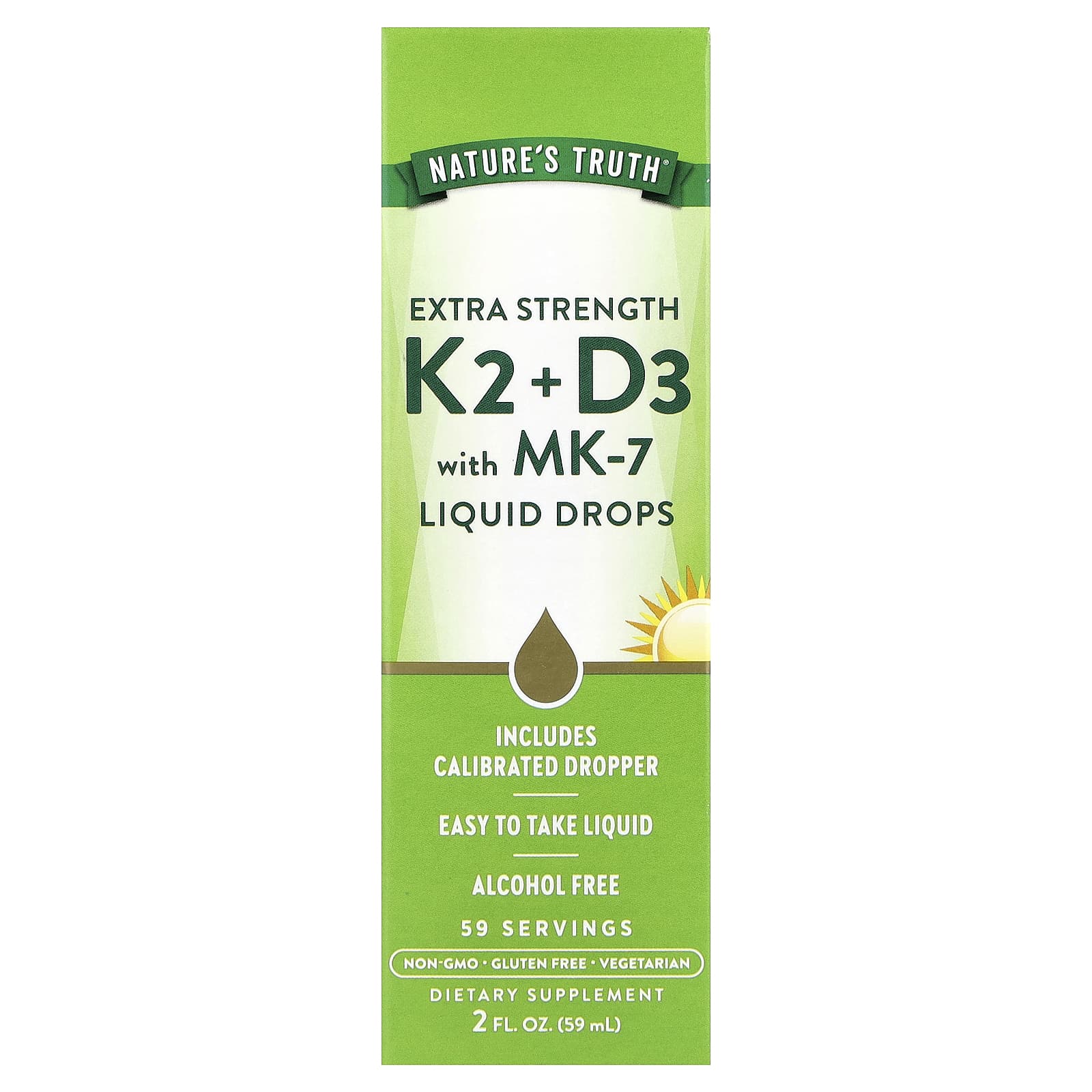 K2 + D3 MK-7 Sıvı Damlaları, 2 fl oz (59 ml)