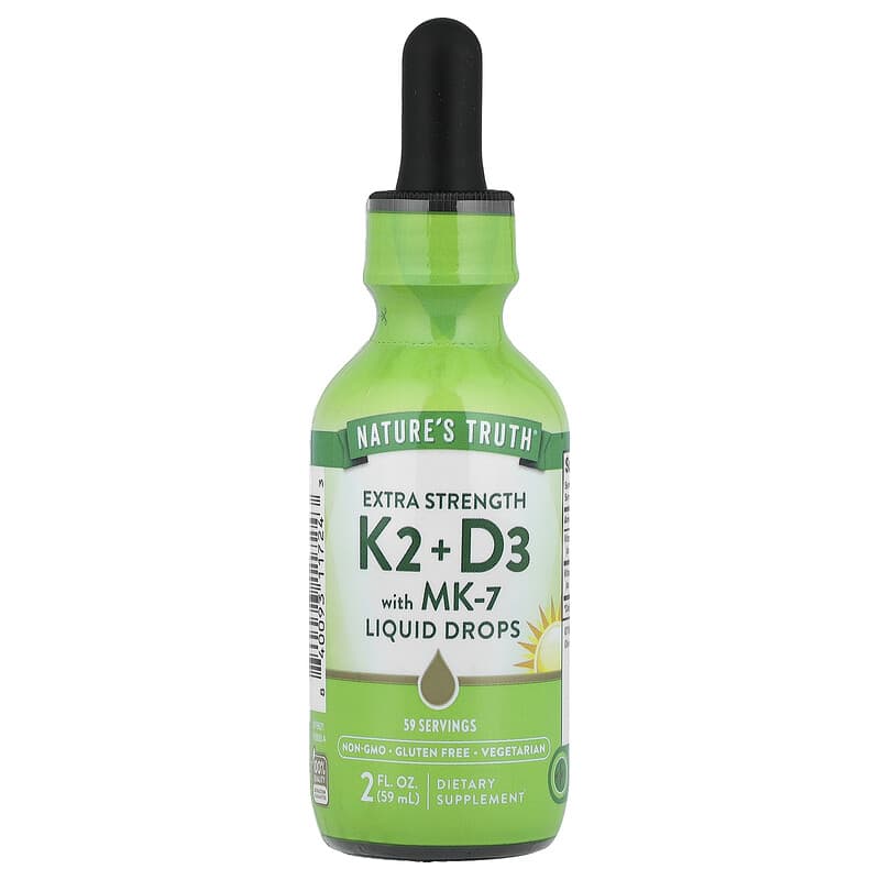 MK-7液体タイプのビタミンK2＋D3、59ml（2液量オンス）