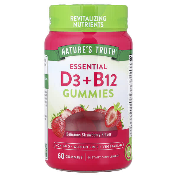 Nature's Truth, 에센셜 D3 + B12 구미젤리, 딸기 맛, 구미젤리 60개
