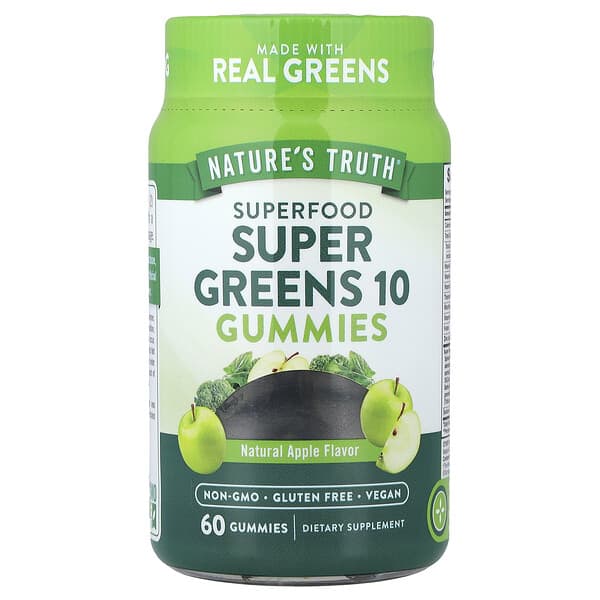 Superfood, Super Greens 10 Gummies, Natural Apple, 60 Gummies