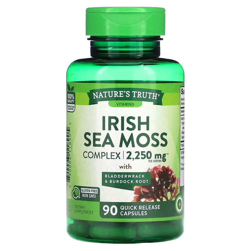Complejo de musgo marino de Irlanda con sargazo y raíz de bardana, 750 mg,  90 cápsulas
