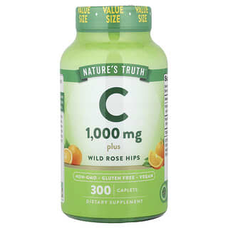 Nature's Truth, Vitamina C más rosa mosqueta silvestre, 1000 mg, 300 comprimidos oblongos