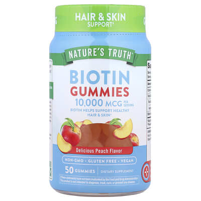 Nature's Truth, Biotin Gummies, Delicious Peach, 50 Gummies (5,000 mcg per Gummy)