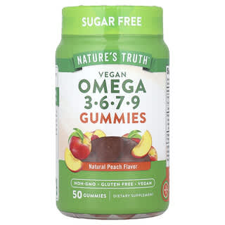 Nature's Truth, Vegan Omega 3-6-7-9 Gummies, vegane Omega-3-6-7-9-Fruchtgummis, natürlicher Pfirsich, 50 Fruchtgummis