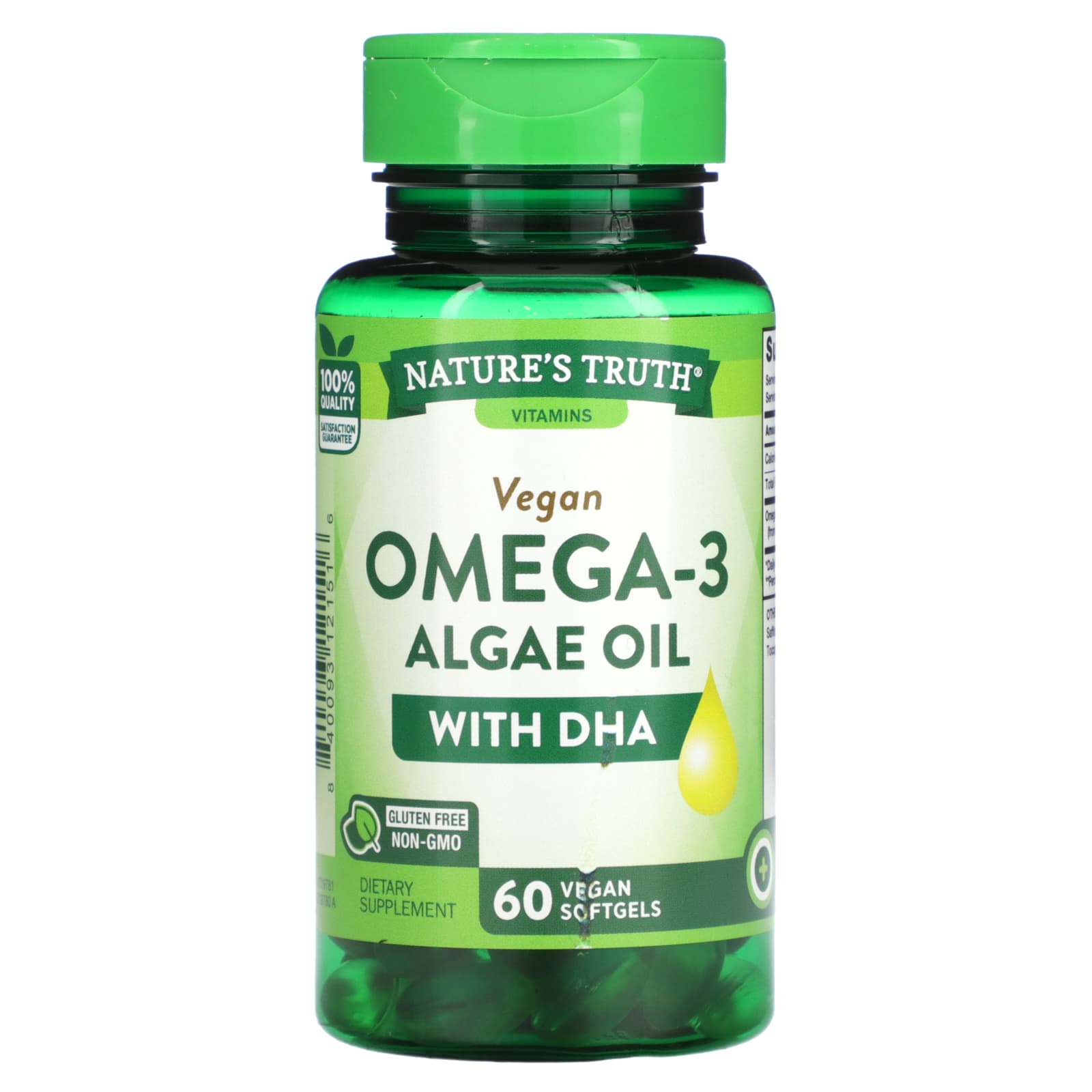 Nature's Truth, Vegan Omega3 Algae Oil with DHA, 60 Vegan Softgels