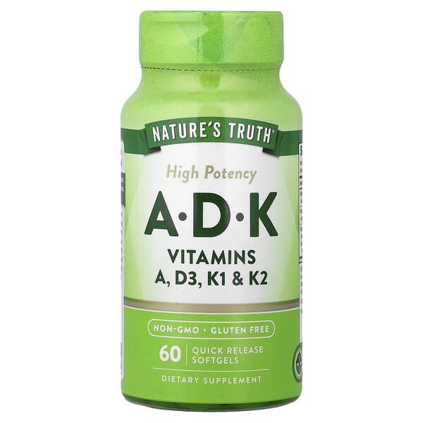 Nature's Truth Vitamins A, D, K, High Potency, 60 Quick Release Softgels