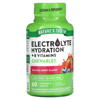 Nature's Truth, Hidratação de Eletrólitos + Vitaminas B Mastigáveis, Frutos Silvestres Naturais, 60 Comprimidos Mastigáveis