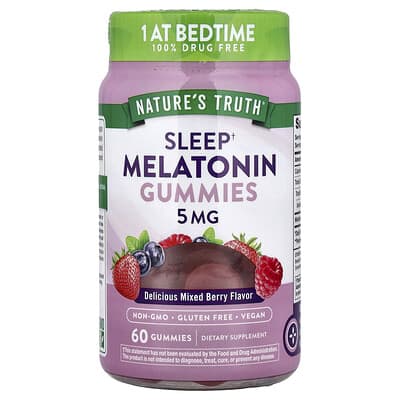 Nature's Truth, Melatonin for Sleep Gummies, Delicious Assorted Berry Flavor, 5 mg, 60 Gummies