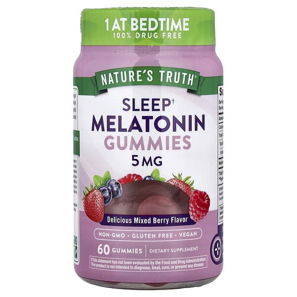 Nature's Truth Sleep Melatonin Gummies, Delicious Mixed Berry, 5 mg, 60 Gummies