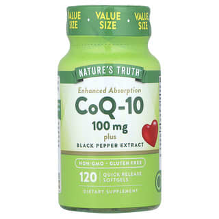 Nature's Truth, CoQ-10 Plus Black Pepper Extract, Schwarzer-Pfeffer-Extrakt, verbesserte Aufnahme, 100 mg, 120 Weichkapseln mit schneller Freisetzung