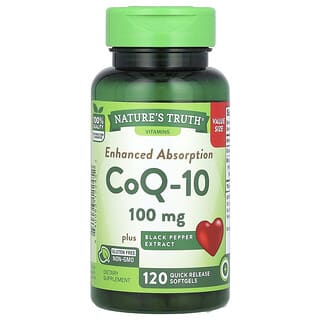 Nature's Truth, коэнзим Q10, улучшенное всасывание, 100 мг, 120 капсул с быстрым высвобождением
