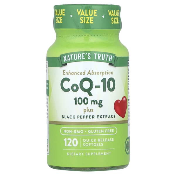 CoQ-10 Plus Black Pepper Extract, Enhanced Absorption, 100 mg, 120 Quick Release Softgels