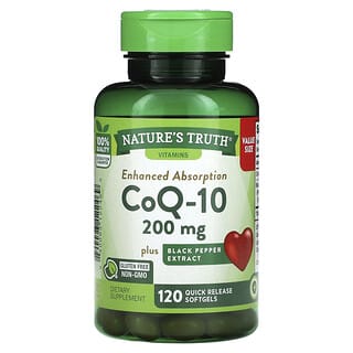 Nature's Truth, CoQ-10 más extracto de pimienta negra, Absorción mejorada, 200 mg, 120 cápsulas blandas de liberación rápida