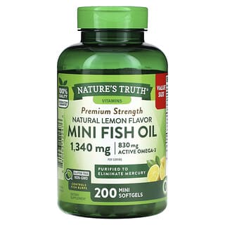 Nature's Truth, Tran z małych ryb, siła premium, naturalna cytryna, 1340 mg, 200 minikapsułek żelowych (670 mg na kapsułkę)