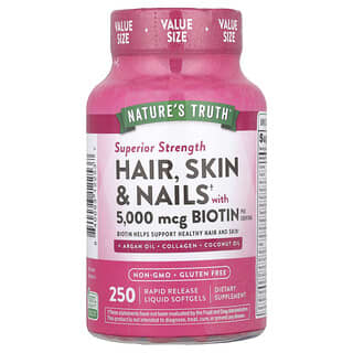 Nature's Truth, Hair, Skin & Nails With Biotin, Haare, Haut und Nägel mit Biotin, 250 flüssige Weichkapseln mit schneller Freisetzung