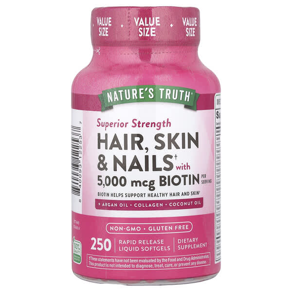 Nature's Truth Hair, Skin & Nails with Biotin, Superior Strength, 250 Rapid Release Liquid Softgels