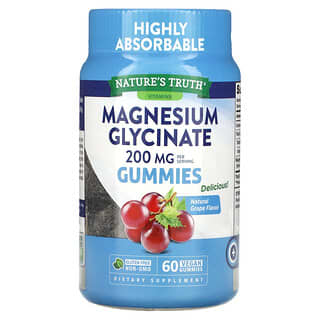 Nature's Truth, жевательные глицинат магния, со вкусом винограда, 200 мг, 60 веганских жевательных таблеток (100 мг в 1 жевательной таблетке)