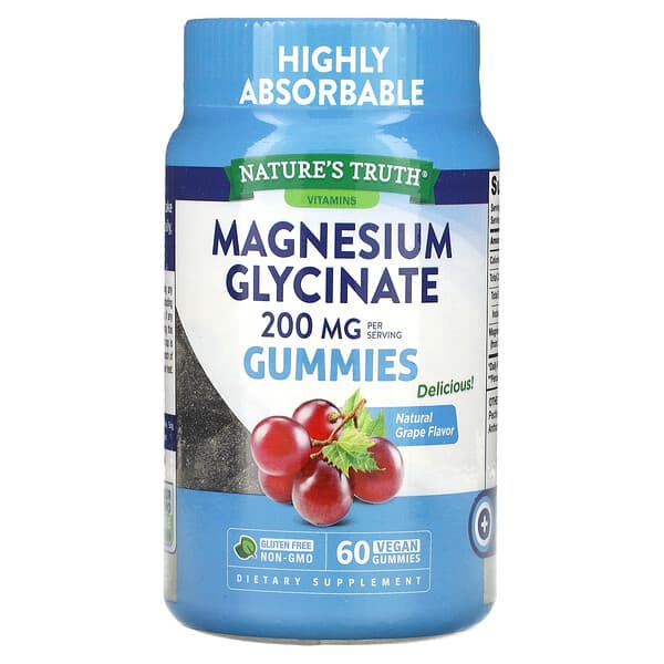 Nature's Truth, Magnesium Glycinate Gummies, Natural Grape, 200 mg, 60