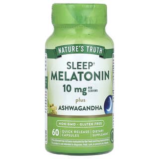 Nature's Truth, Sleep Melatonin Plus Ashwagandha, Schlafmelatonin plus Ashwagandha, 10 mg, 60 Kapseln mit schneller Freisetzung (5 mg pro Kapsel)