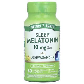 Nature's Truth, Melatonina para favorecer el sueño con ginseng indio, 10 mg, 60 cápsulas de liberación rápida (5 mg por cápsula)