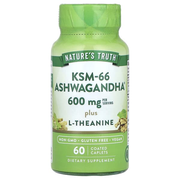 Nature's Truth KSM-66 Ashwagandha Plus L-Theanine, 60 Coated Caplets